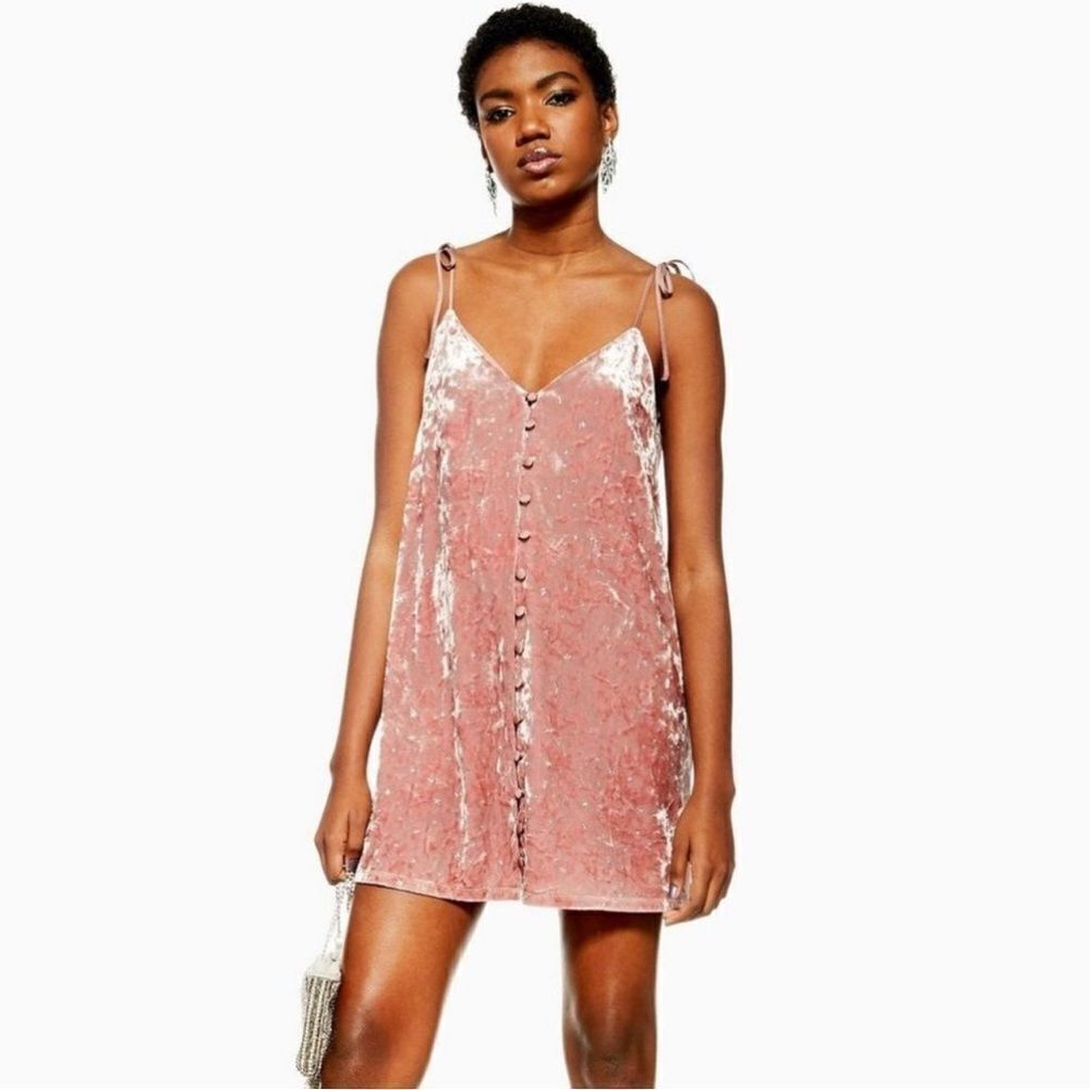 Topshop Dress Pink Crushed Velvet Silver Glitter Stars Mini Size 2